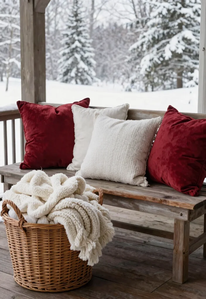 12 January Porch Decor Inspirations That Fill the Gap After Christmas - 2. Cozy Blankets and Pillows 1