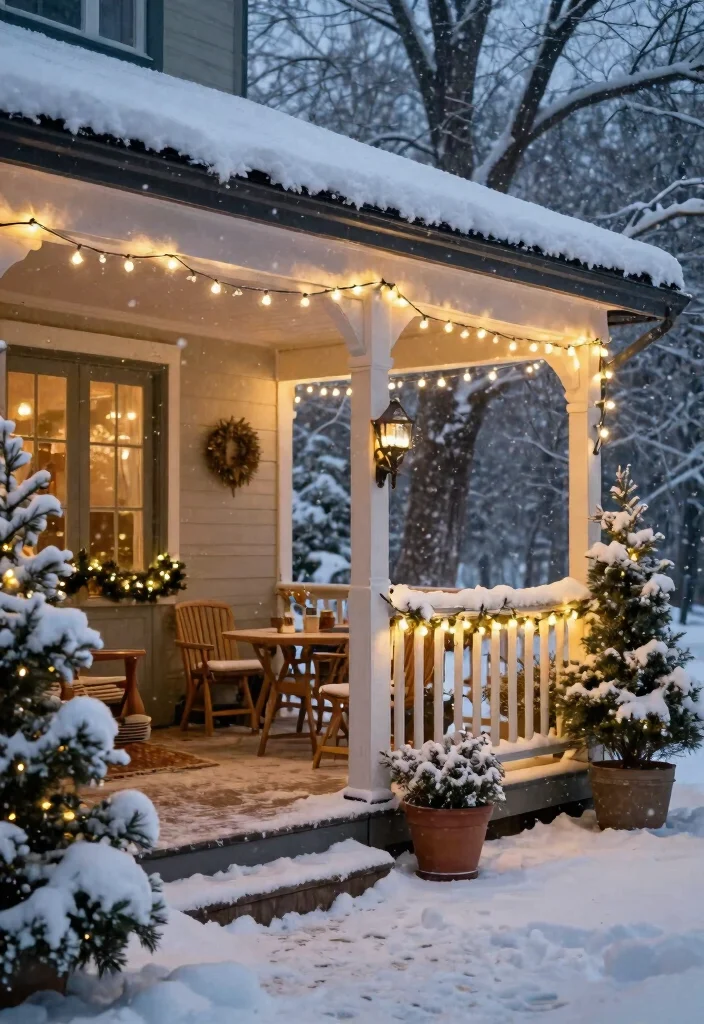 12 January Porch Decor Inspirations That Fill the Gap After Christmas - 7. Snowy String Lights 1