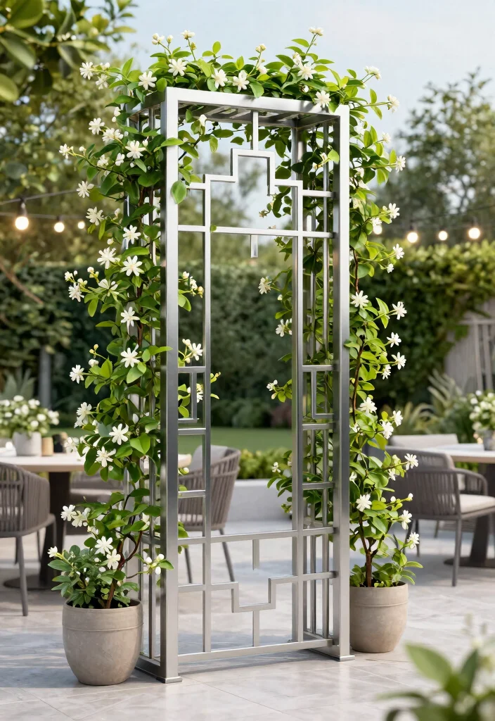 12 Jasmine Trellis Wall Ideas That Support Heavy Vines - 2. Contemporary Metal Trellis 1