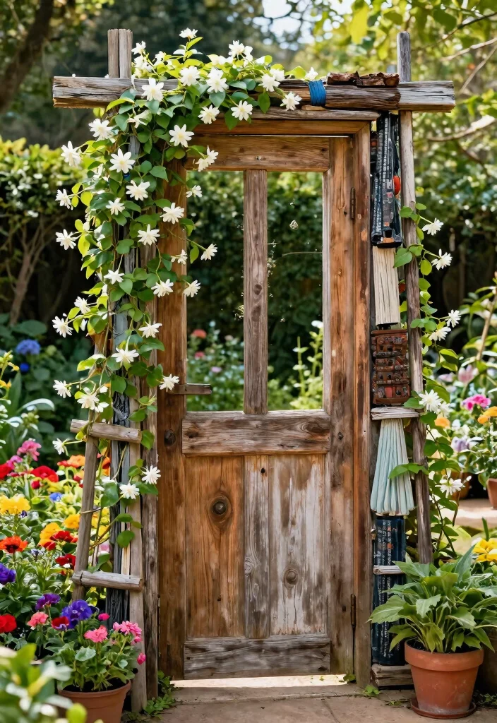 12 Jasmine Trellis Wall Ideas That Support Heavy Vines - 6. DIY Trellis with Recycled Materials 1