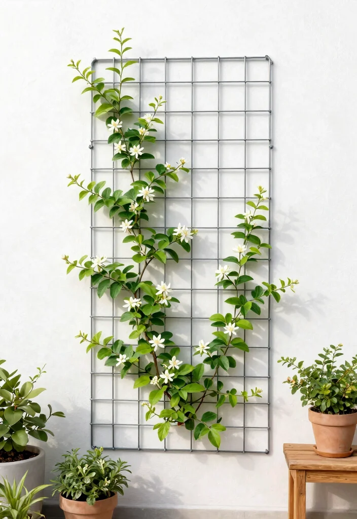 12 Jasmine Trellis Wall Ideas That Support Heavy Vines - 7. Wire Grid Trellis 1