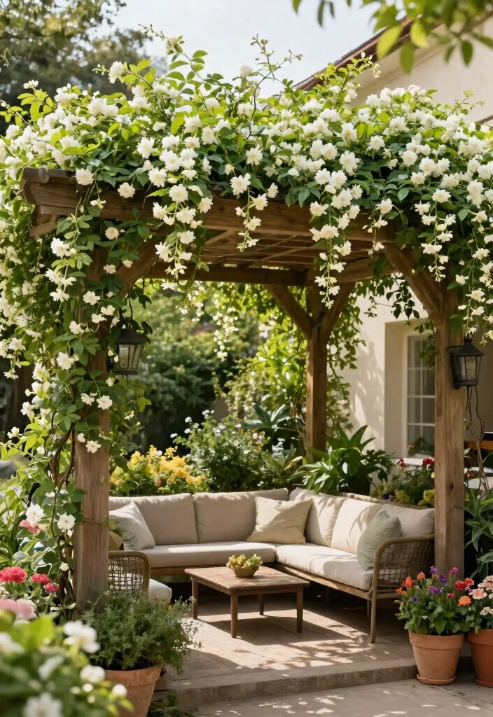 12 Jasmine Trellis Wall Ideas That Support Heavy Vines - 8. Pergola with Jasmine Climbing Plants 1