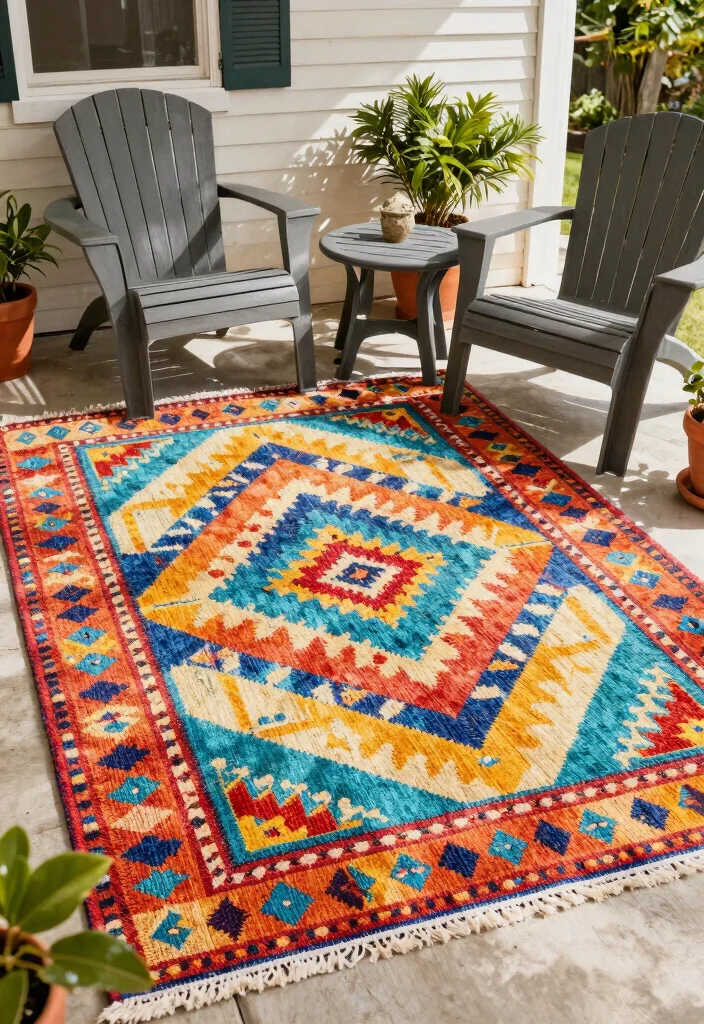 12 Outdoor Porch Decor Ideas That Survive Rain and Direct Sun - 1. Waterproof Outdoor Rugs 1