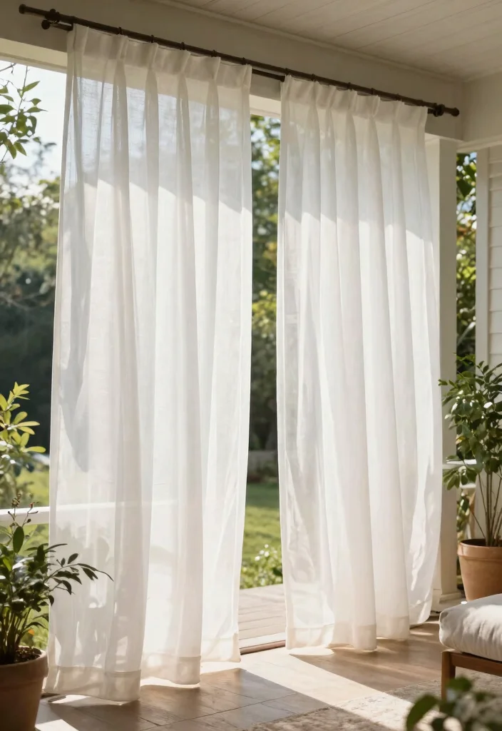 12 Outdoor Porch Decor Ideas That Survive Rain and Direct Sun - 4. UV-Resistant Curtains 1