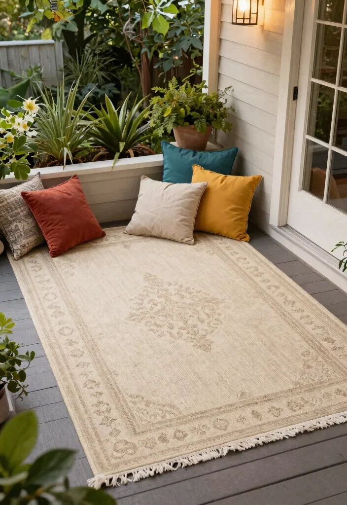 12 Small Porch Decor Ideas That Don't Make a Tiny Space Feel Crowded - 10. Outdoor Rugs 1