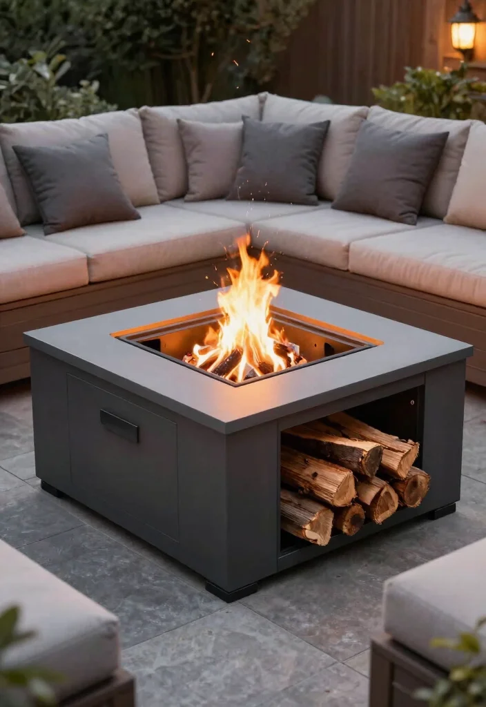 12 Square Backyard Fire Pit Concepts for Tight Corners and Small Yards - 10. Square Fire Pit with Built-In Storage 1