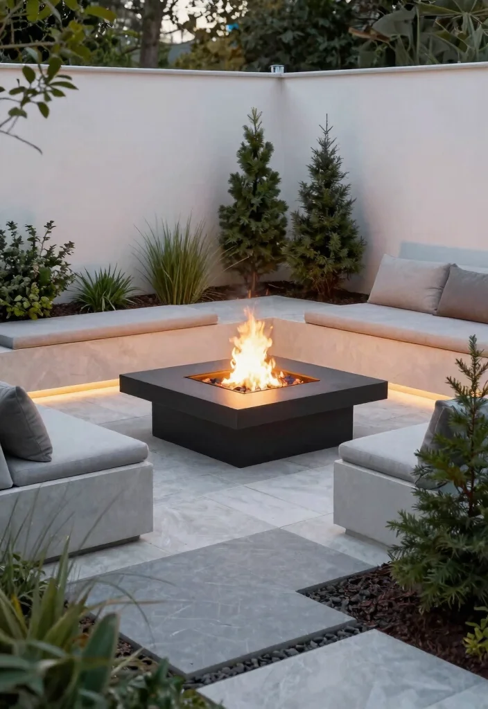 12 Square Backyard Fire Pit Concepts for Tight Corners and Small Yards - 11. Square Fire Pit Surrounded by Minimalist Landscaping 1