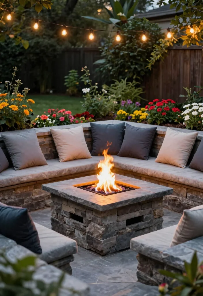 12 Square Backyard Fire Pit Concepts for Tight Corners and Small Yards - 2. Corner Fire Pit with Built-In Seating 1