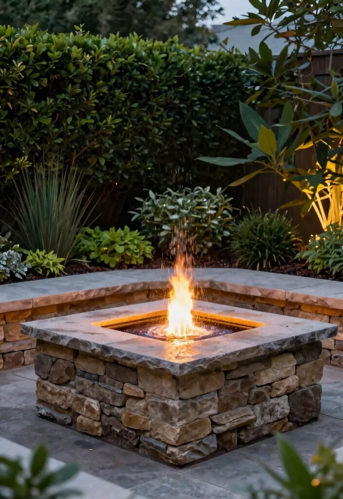 12 Square Backyard Fire Pit Concepts for Tight Corners and Small Yards - 5. Square Fire Pit with Water Feature 1