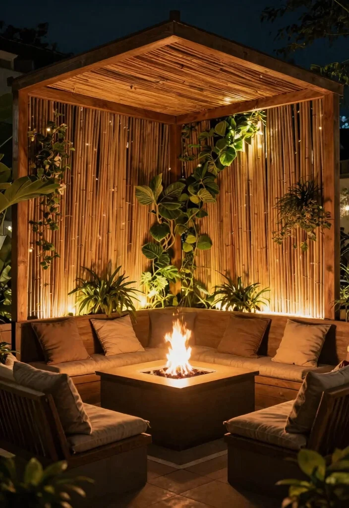 12 Square Backyard Fire Pit Concepts for Tight Corners and Small Yards - 9. Square Fire Pit with Privacy Screens 1