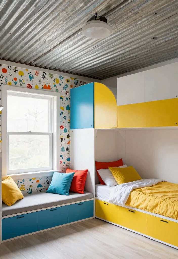 14 Corrugated Tin Ceiling Ideas That Hide Old Plaster Cheap - 11. Playful Children’s Room 1