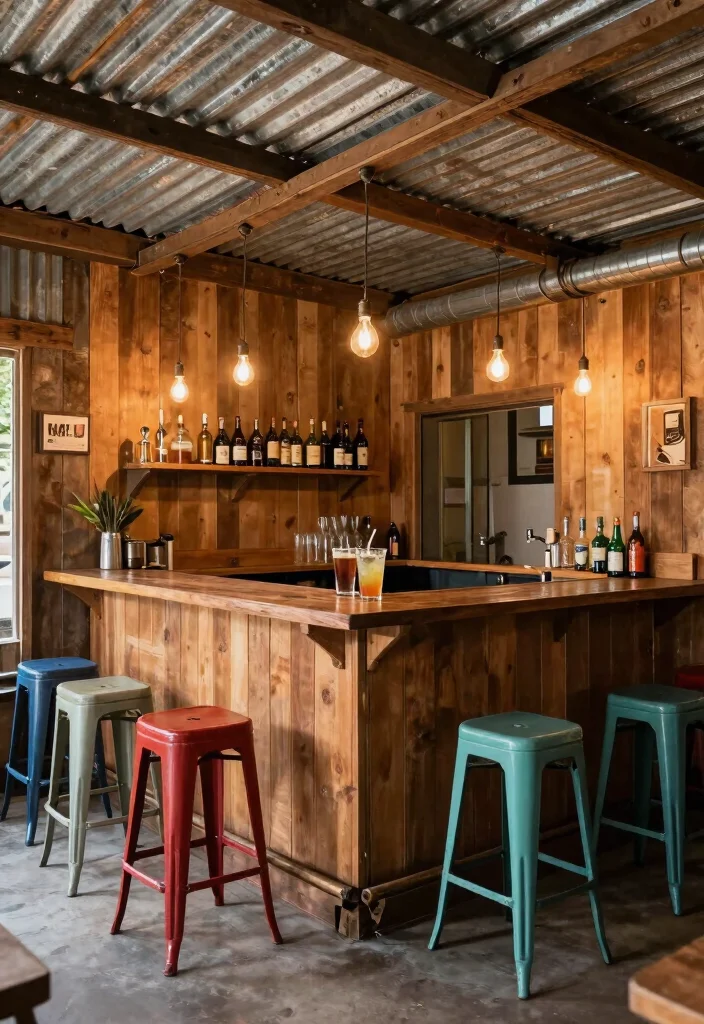 14 Corrugated Tin Ceiling Ideas That Hide Old Plaster Cheap - 13. Unique Bar or Lounge Area 1