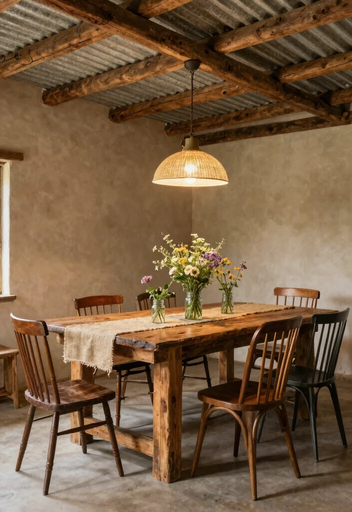 14 Corrugated Tin Ceiling Ideas That Hide Old Plaster Cheap - 4. Farmhouse Style Dining Room 1