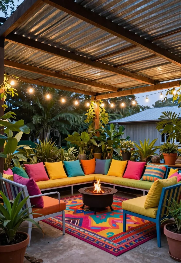 14 Corrugated Tin Ceiling Ideas That Hide Old Plaster Cheap - 6. Whimsical Patio Covering 1