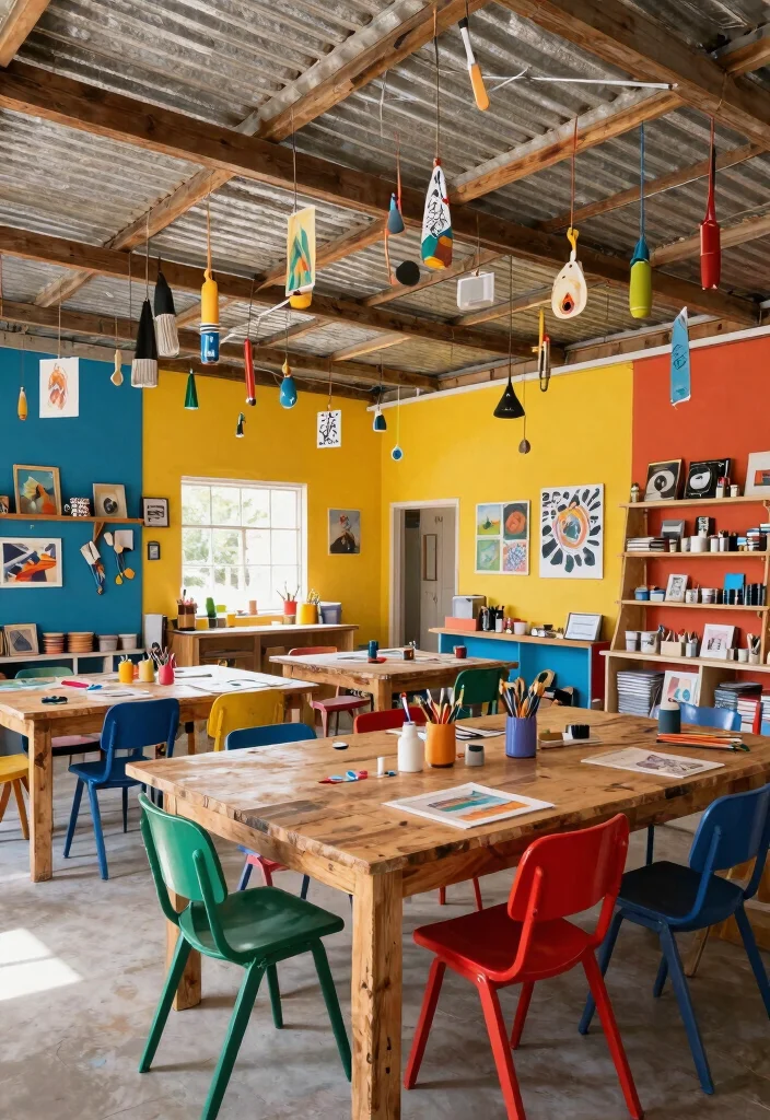 14 Corrugated Tin Ceiling Ideas That Hide Old Plaster Cheap - 7. Creative Workshop Space 1