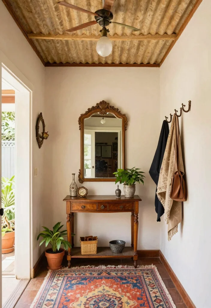 14 Corrugated Tin Ceiling Ideas That Hide Old Plaster Cheap - 8. Vintage-Inspired Entryway 1