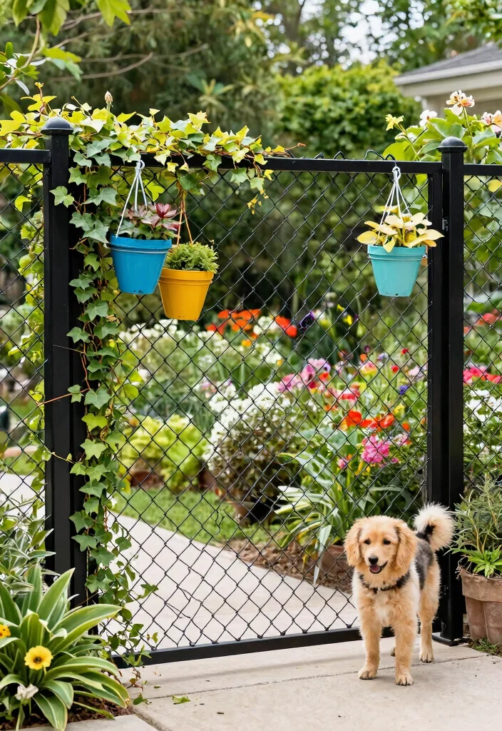 14 Front Garden Fence Ideas That Keep Dogs In Without Blocking Views - 13. Artistic Chain Link Fencing 1
