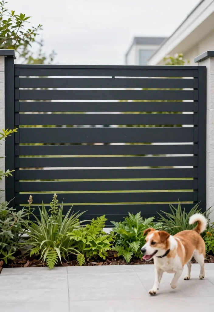 14 Front Garden Fence Ideas That Keep Dogs In Without Blocking Views - 6. Modern Horizontal Slat Fencing 1