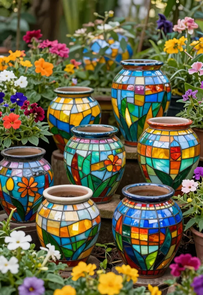 14 Painted Flower Pot Ideas That Actually Last Outdoors - 10. Stained Glass Effect Pots 1