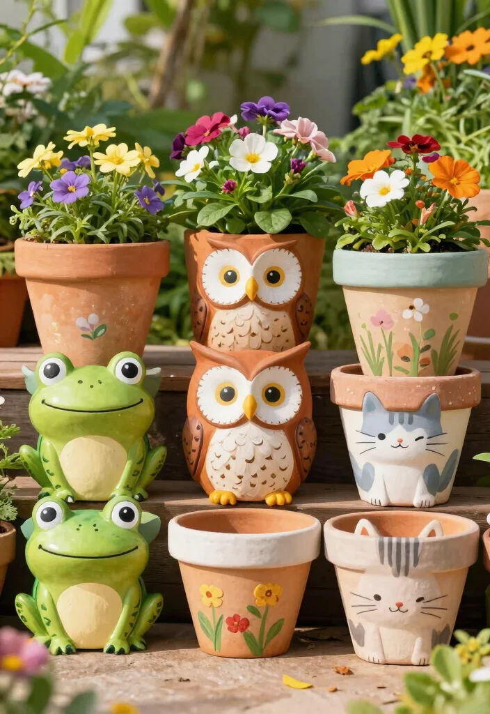 14 Painted Flower Pot Ideas That Actually Last Outdoors - 11. Whimsical Animal-Themed Pots 1