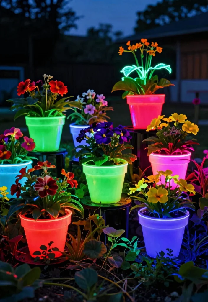 14 Painted Flower Pot Ideas That Actually Last Outdoors - 12. Neon Glow Pots 1