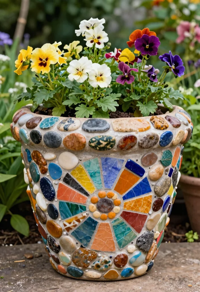 14 Painted Flower Pot Ideas That Actually Last Outdoors - 2. Nature-Inspired Mosaic Pots 1