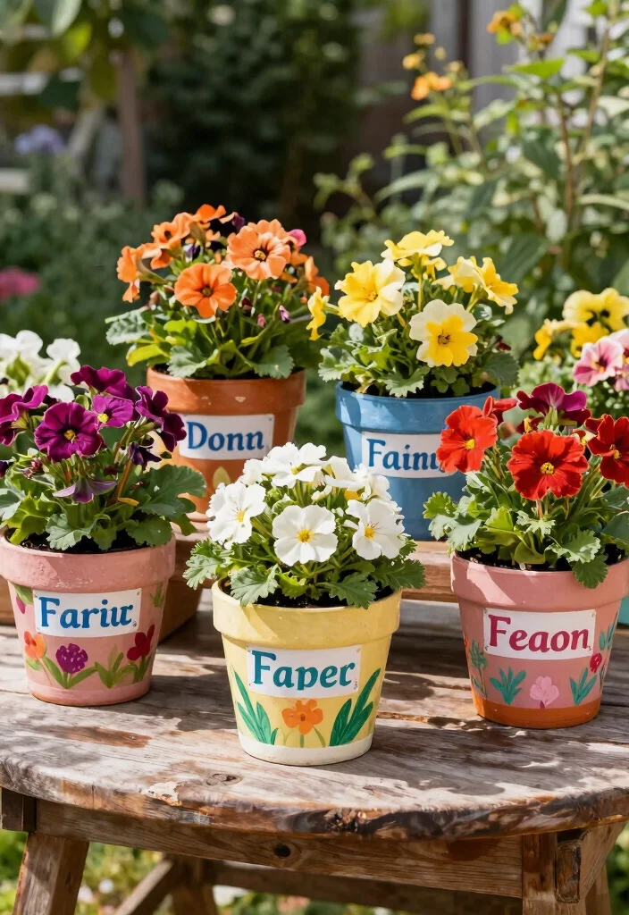 14 Painted Flower Pot Ideas That Actually Last Outdoors - 6. Personalized Family Pots 1