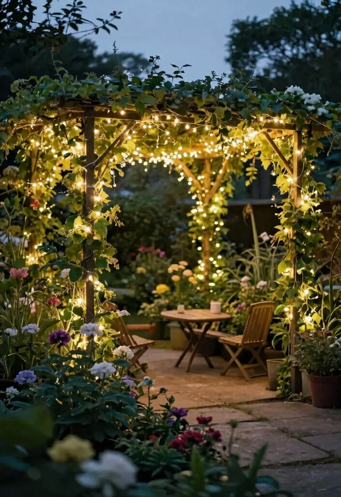 14 Trellis Roof Ideas That Provide Shade Without Full Coverage - 12. Trellis with Twinkling Lights 1