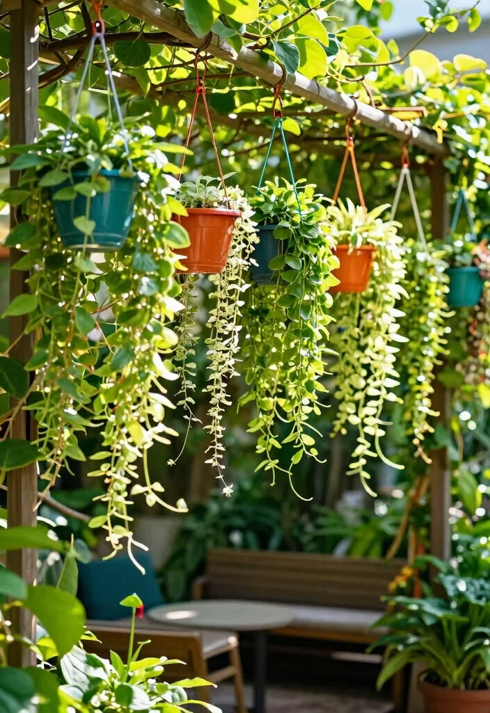 14 Trellis Roof Ideas That Provide Shade Without Full Coverage - 14. Trellis with Hanging Planters 1