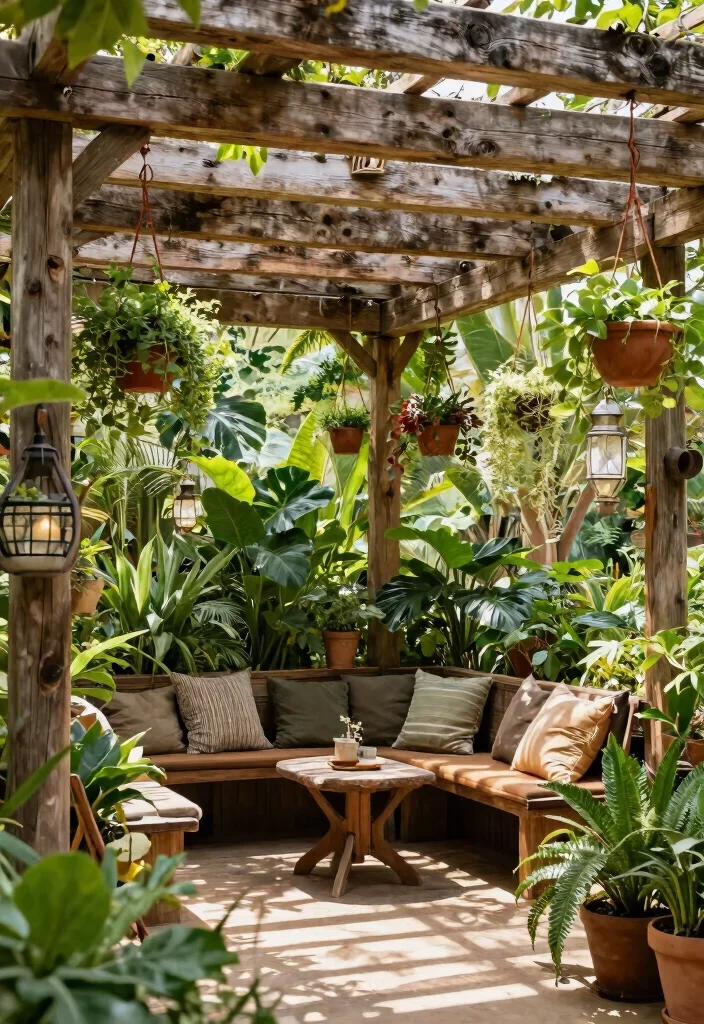 14 Trellis Roof Ideas That Provide Shade Without Full Coverage - 4. Rustic Wood Beams 1