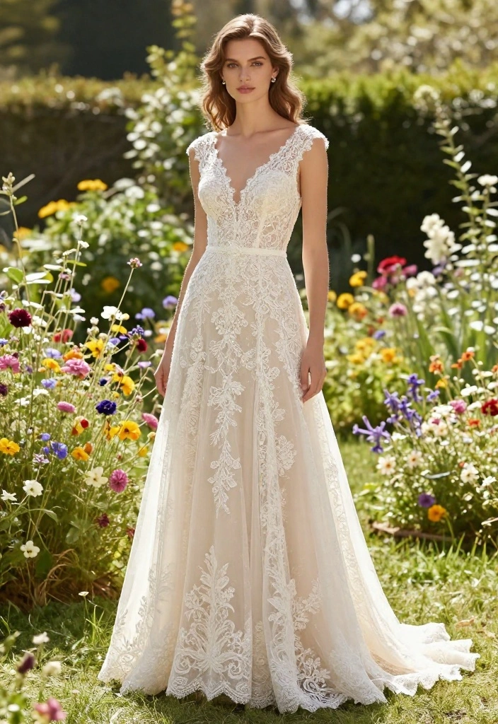 15 Backyard Wedding Dress Ideas for Outdoor Garden Ceremonies - 1. Flowing Lace Gown 1