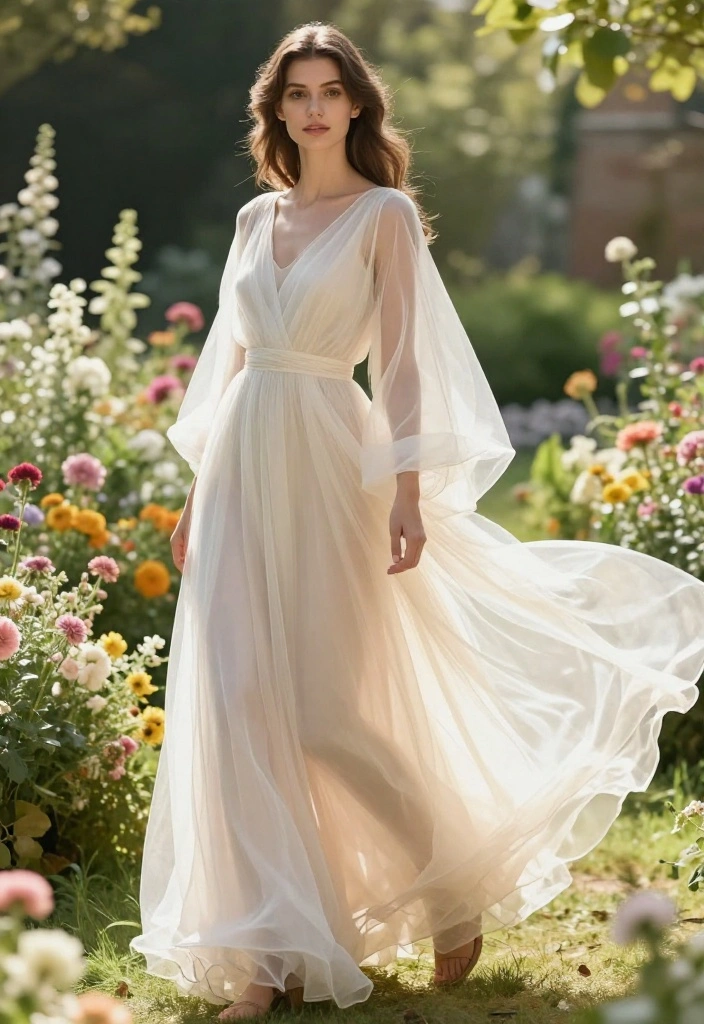 15 Backyard Wedding Dress Ideas for Outdoor Garden Ceremonies - 12. Ethereal Sheer Overlay Dress 1