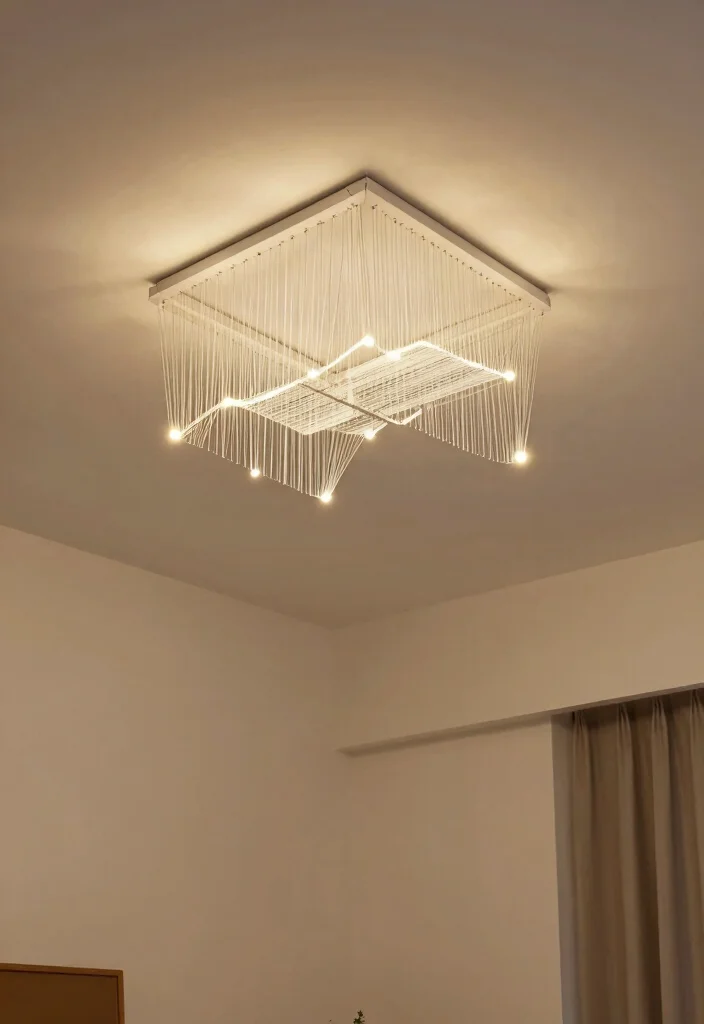 15 Christmas Lights on Ceiling Concepts That Hide the Cords - 13. Minimalist String Art 1