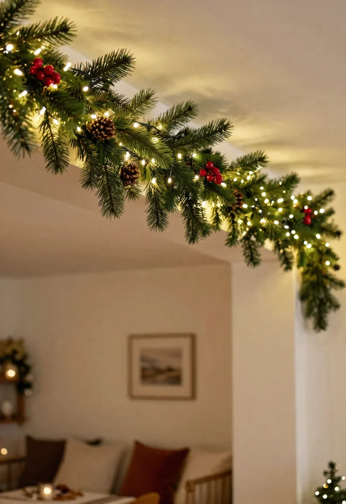 15 Christmas Lights on Ceiling Concepts That Hide the Cords - 2. Festive Garland Displays 1