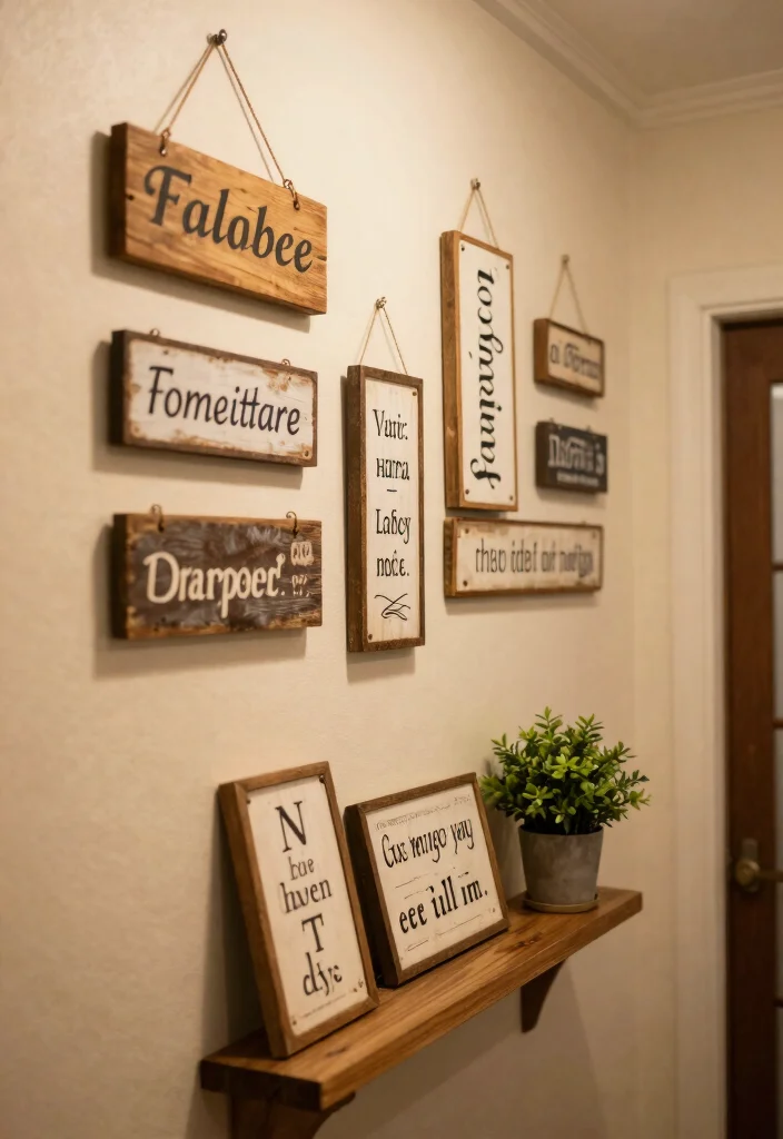 15 Farmhouse Gallery Wall Ideas That Work in Small Hallways - 5. Farmhouse Signs and Quotes 1