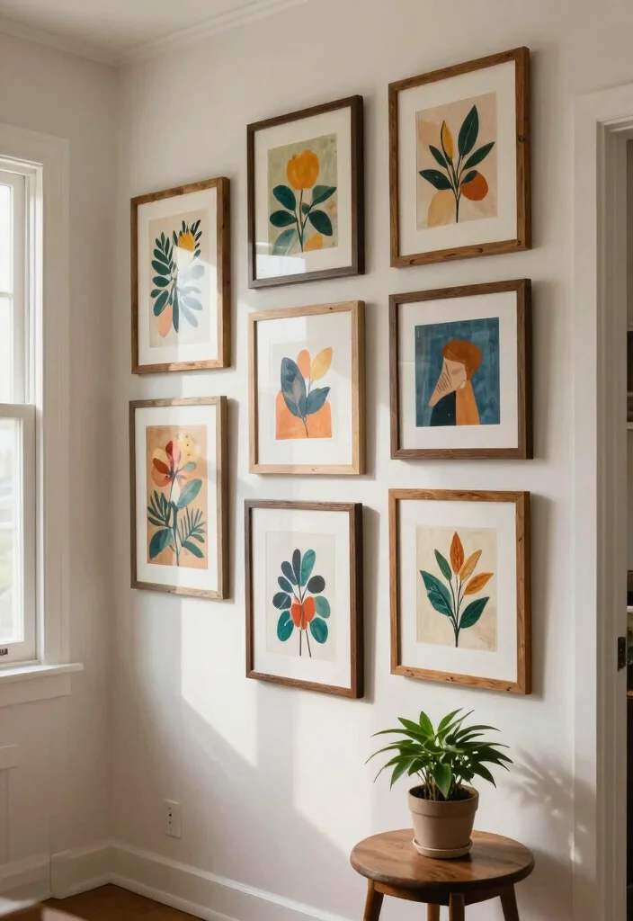 15 Farmhouse Gallery Wall Ideas That Work in Small Hallways - 8. Artwork from Local Artists 1