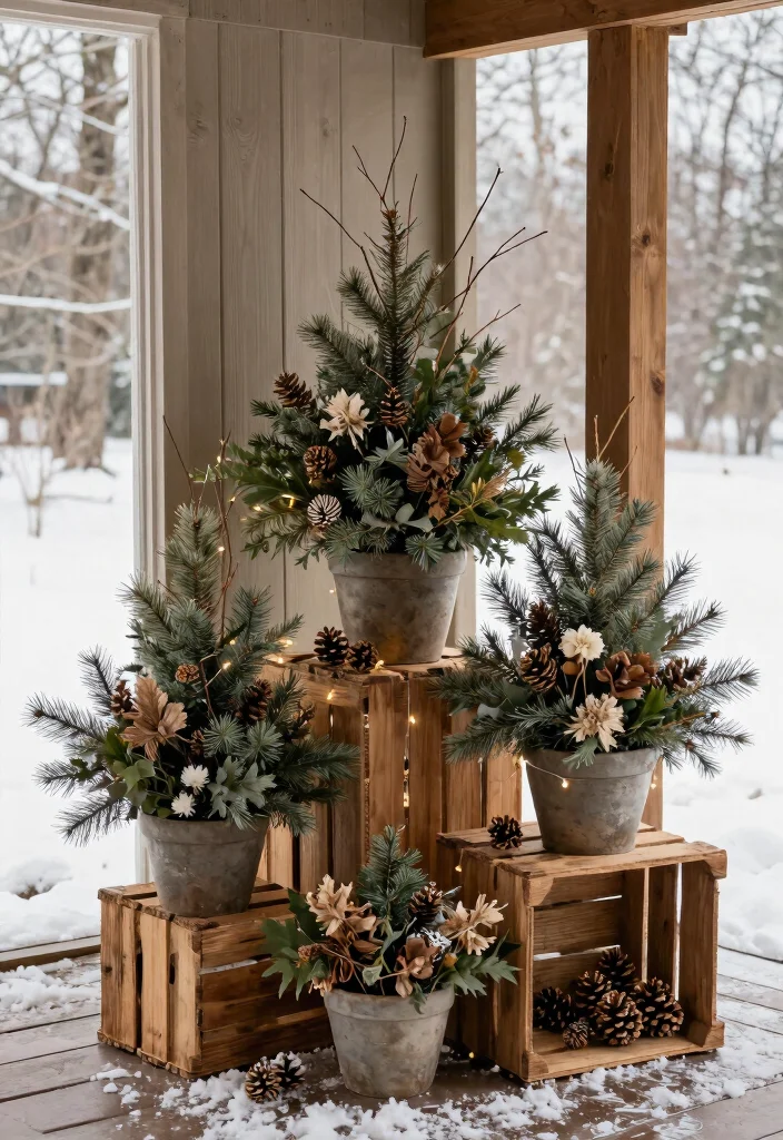 15 Holiday Porch Pots That Survive Freezing Temps - 3. Rustic Charm with Natural Elements 1