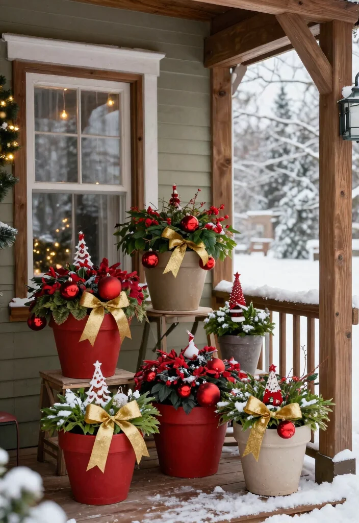 15 Holiday Porch Pots That Survive Freezing Temps - 4. Seasonal Touch with Holiday Accents 1