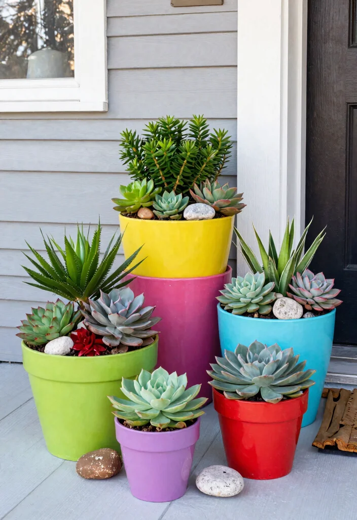 15 Holiday Porch Pots That Survive Freezing Temps - 9. Colorful Succulent Displays 1