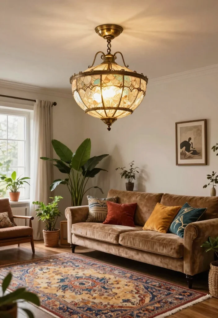 15 Living Room Ceiling Lights That Work in Low-Ceiling Spaces - 4. Vintage-Inspired Fixtures 1