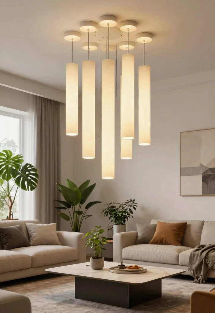 15 Living Room Ceiling Lights That Work in Low-Ceiling Spaces - 7. Minimalist Cylindrical Lights 1