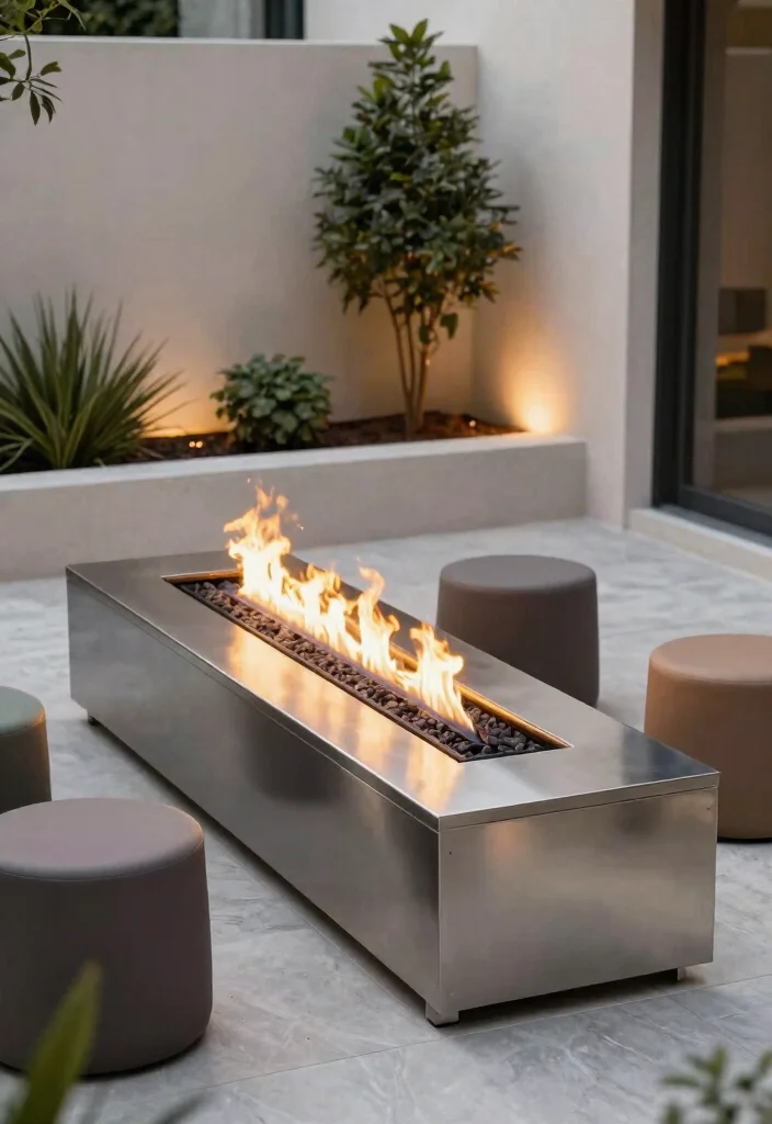 15 Modern Outdoor Fireplace Ideas for Small Patios and Tight Spaces - 1. The Sleek Linear Fire Pit 1