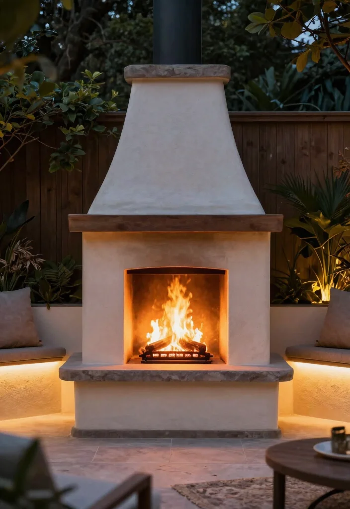 15 Modern Outdoor Fireplace Ideas for Small Patios and Tight Spaces - 12. Fire Features with Built-in Lighting 1