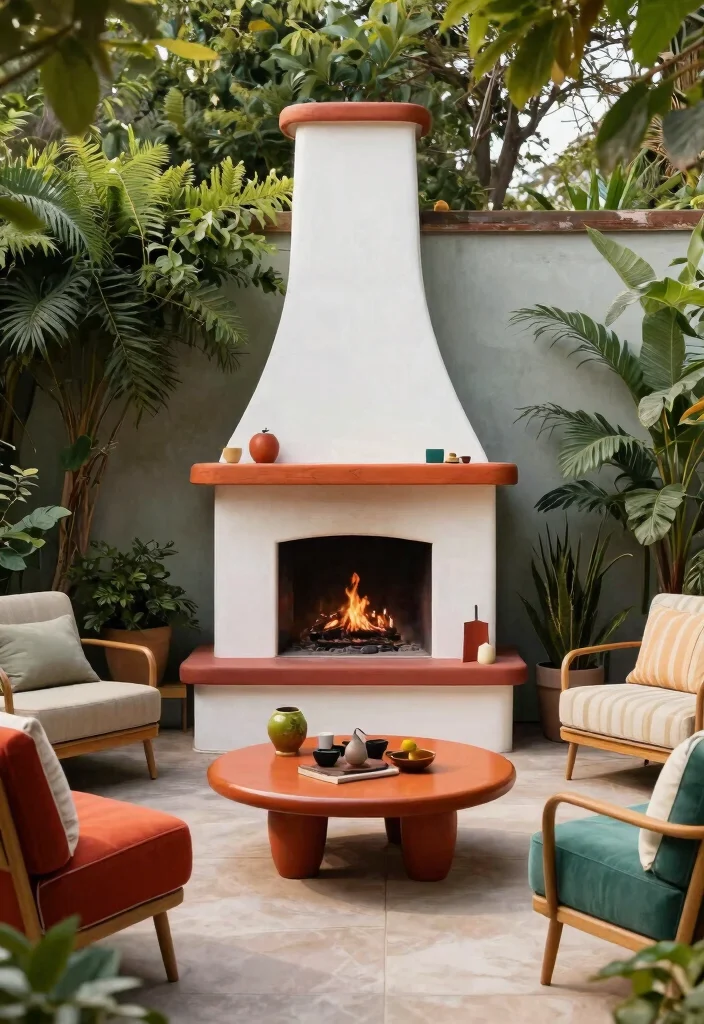 15 Modern Outdoor Fireplace Ideas for Small Patios and Tight Spaces - 13. Mid-Century Modern Fireplaces 1