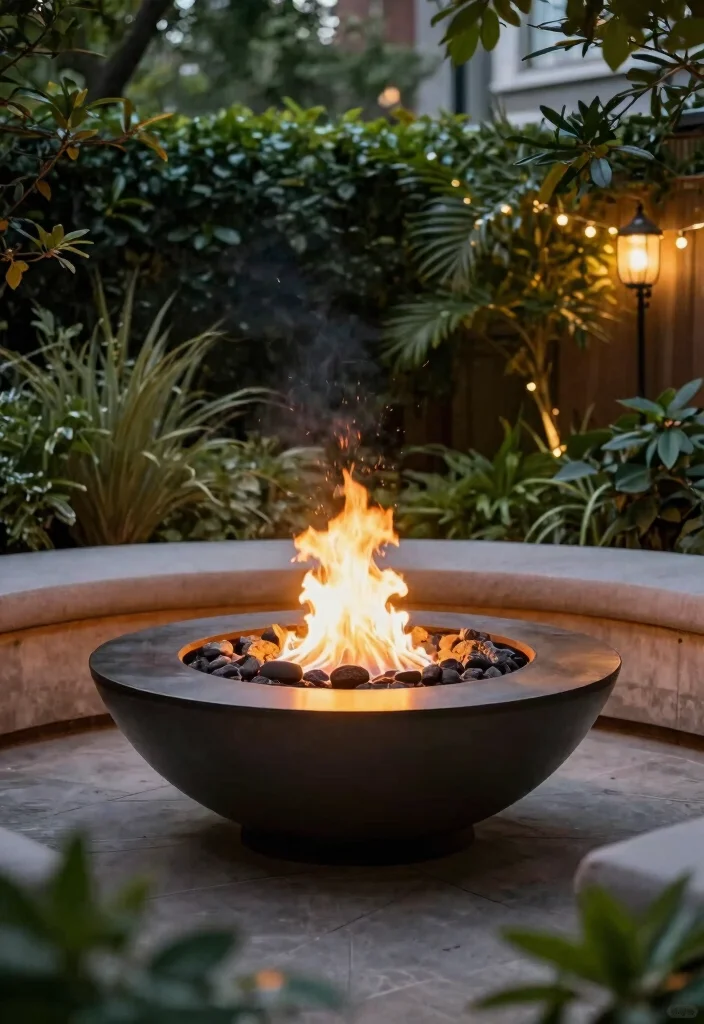 15 Modern Outdoor Fireplace Ideas for Small Patios and Tight Spaces - 2. Compact Circular Fire Bowl 1
