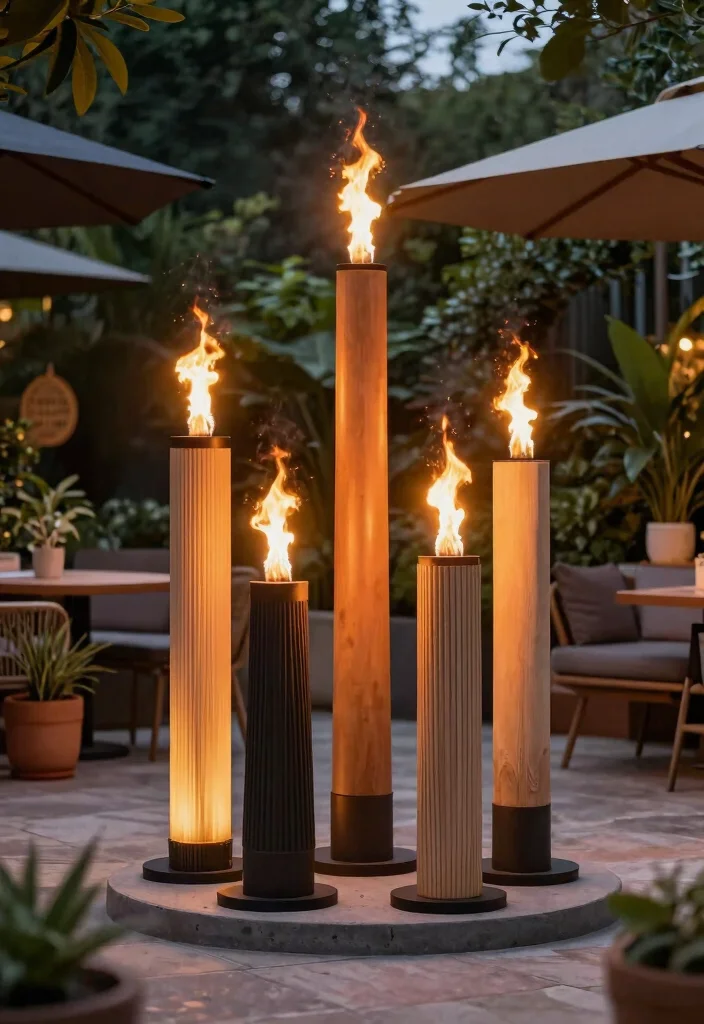 15 Modern Outdoor Fireplace Ideas for Small Patios and Tight Spaces - 6. Fire Column or Torch 1