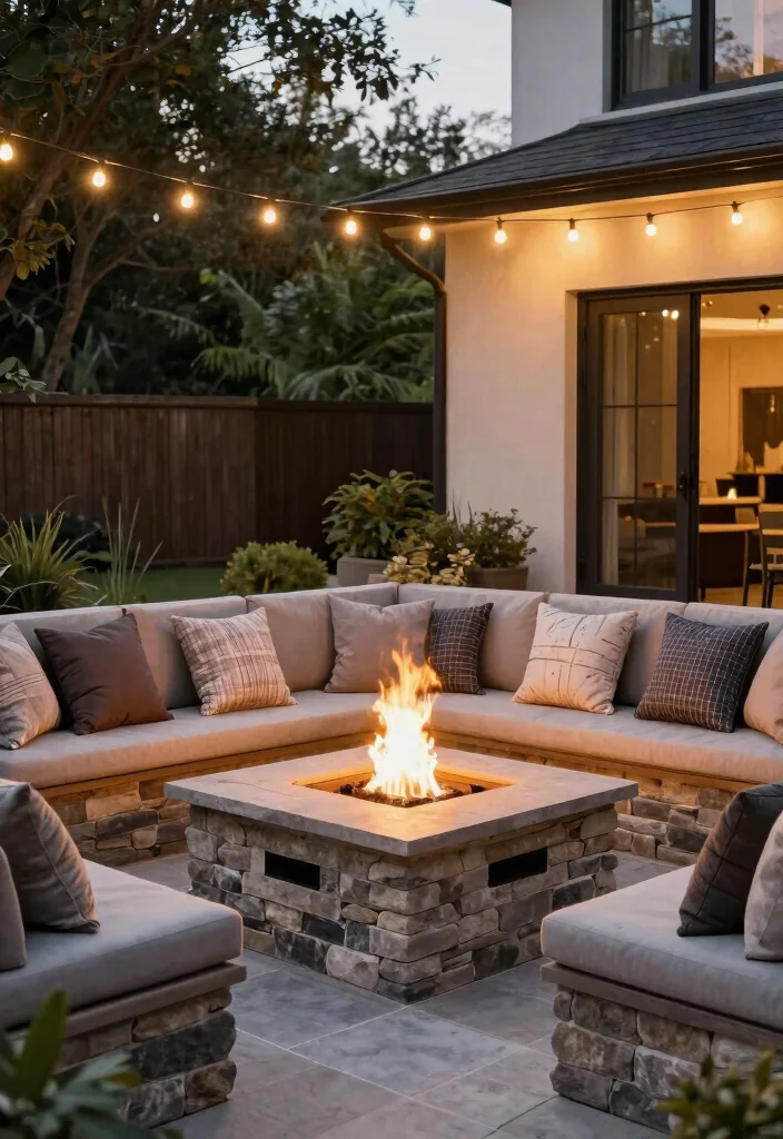 15 Modern Outdoor Fireplace Ideas for Small Patios and Tight Spaces - 7. Built-in Fire Pit with Seating 1