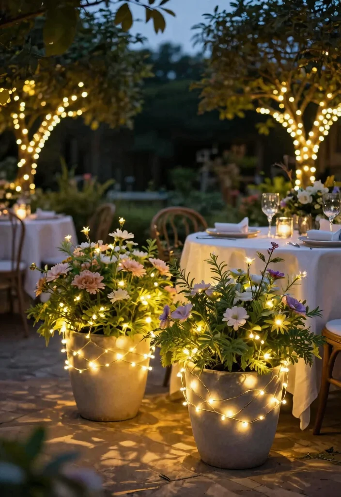 15 Outdoor Fake Flower Pot Ideas That Actually Look Real - 14. Whimsical Fairy Lights 1