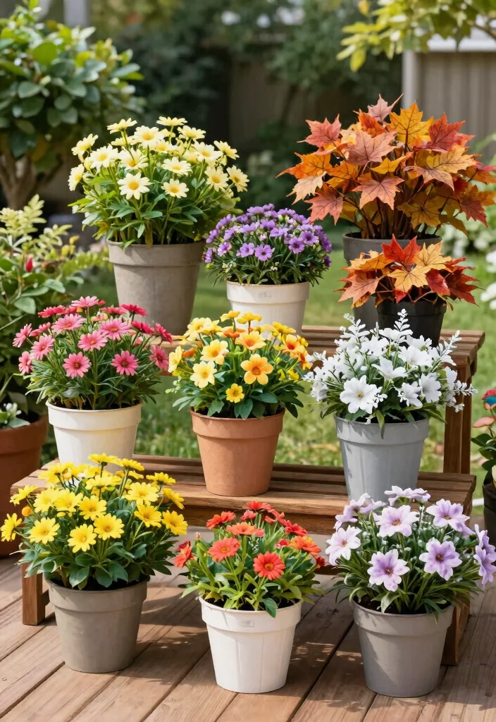 15 Outdoor Fake Flower Pot Ideas That Actually Look Real - 15. Seasonal Rotating Pots 1