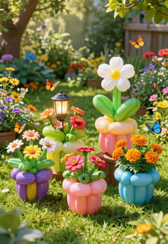 15 Outdoor Fake Flower Pot Ideas That Actually Look Real - 4. Colorful Balloon Pots 1